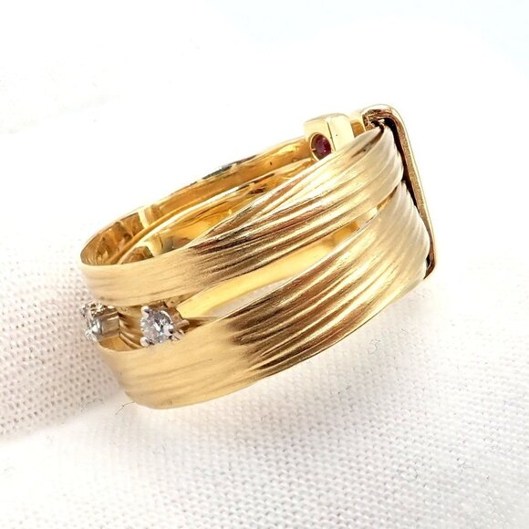 Authentic! Roberto Coin 18k Yellow Gold Diamond Silk Weave Ring sz 7 - Picture 8 of 11